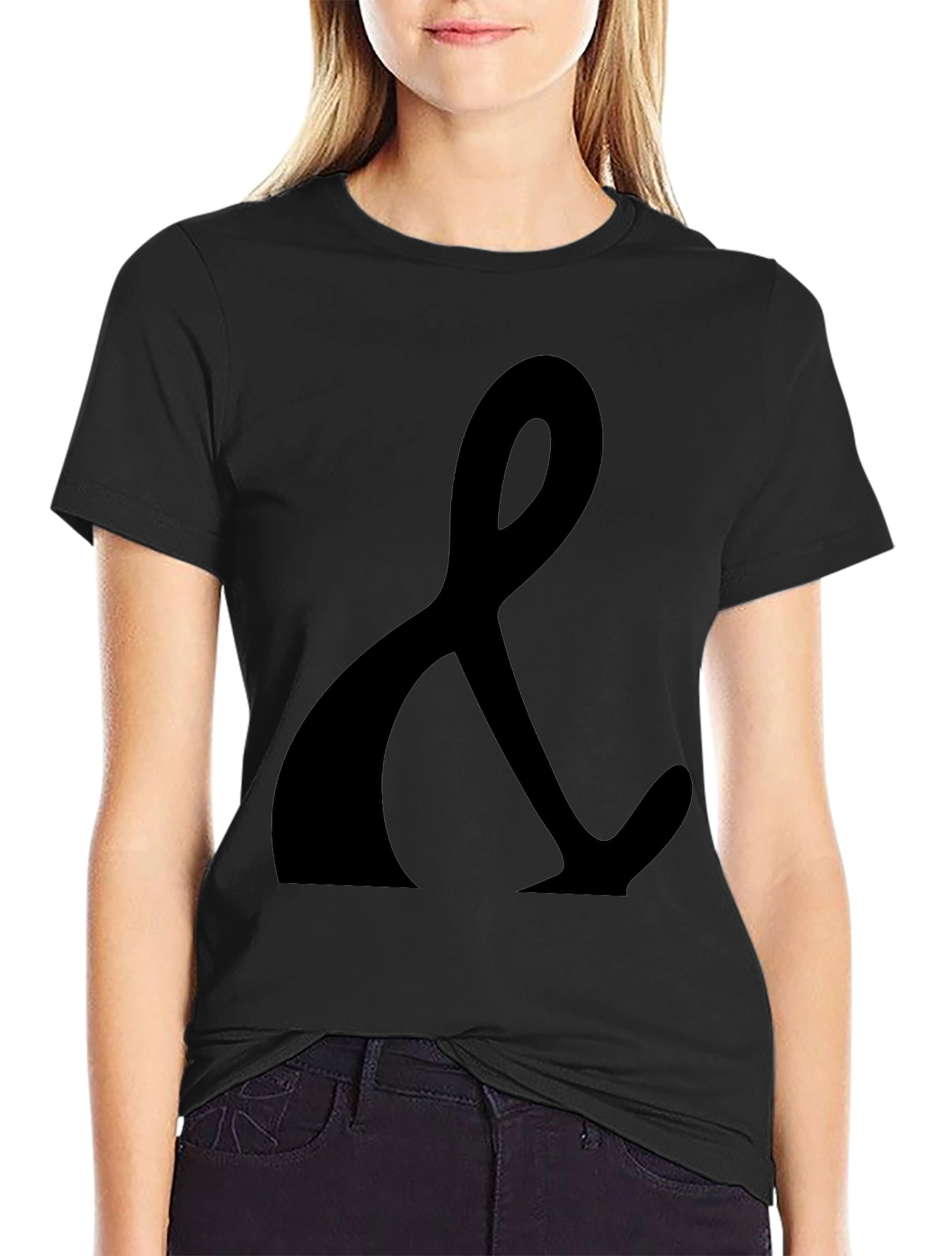Black T-Shirt with Ampersand Print - Casual Style