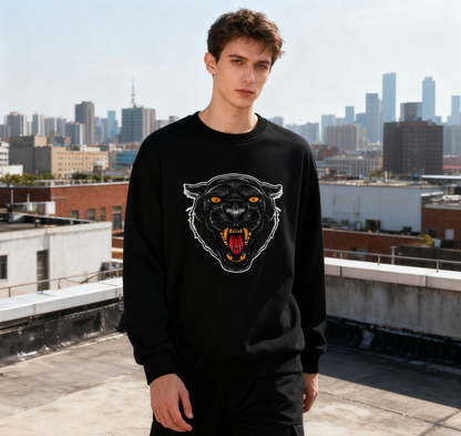 Bold Panther Head Statement Crewneck Sweatshirt