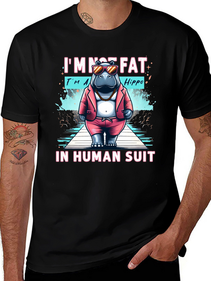 Funny Hippo in Human Suit Graphic Tee
