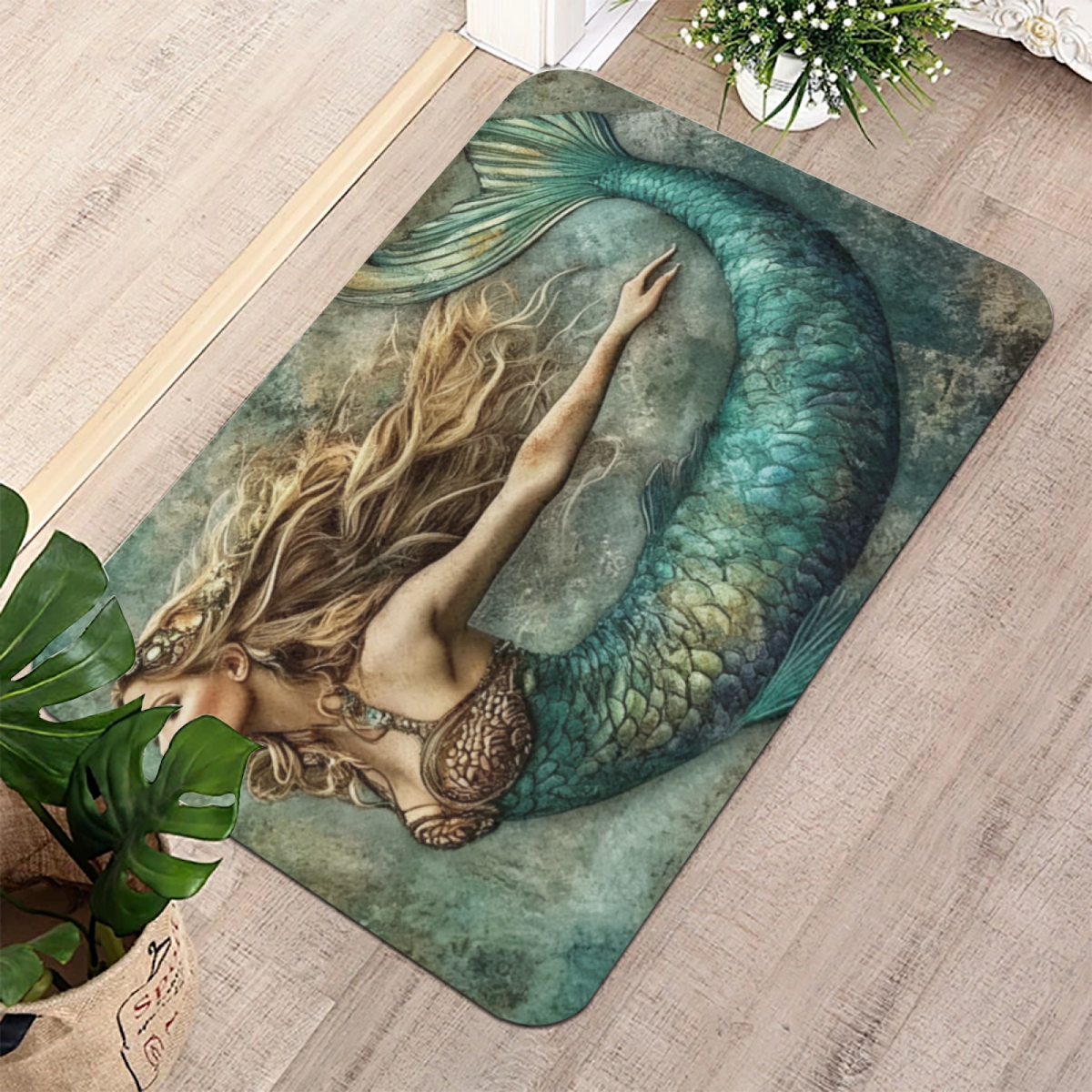 Vintage Mermaid Diatomite Mat£üVintage Distressed Mermaid Diatomite Mat, Absorbent Quick Dry Bathroom Non?Slip Floor Mat for Shower Entryway