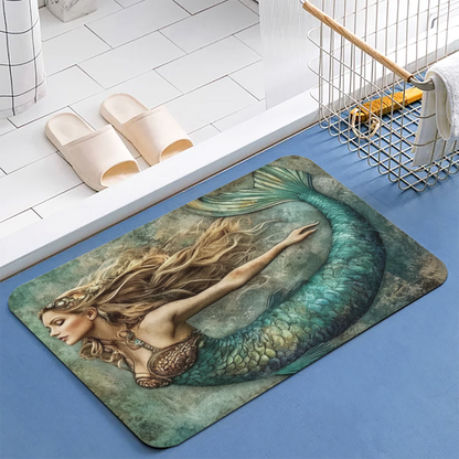Vintage Mermaid Diatomite Mat£üVintage Distressed Mermaid Diatomite Mat, Absorbent Quick Dry Bathroom Non?Slip Floor Mat for Shower Entryway