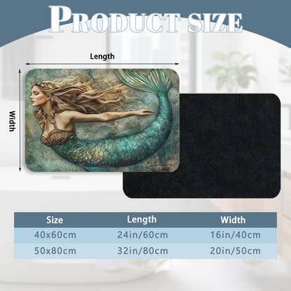 Vintage Mermaid Diatomite Mat£üVintage Distressed Mermaid Diatomite Mat, Absorbent Quick Dry Bathroom Non?Slip Floor Mat for Shower Entryway