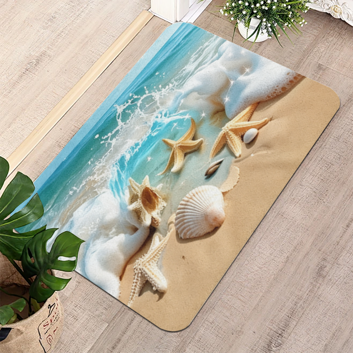 Beach Shell Starfish Ocean£üBeach Seashell Starfish Ocean Scenery Diatomite Mat, Coastal Style Absorbent Non?Slip Bathroom Floor Rug