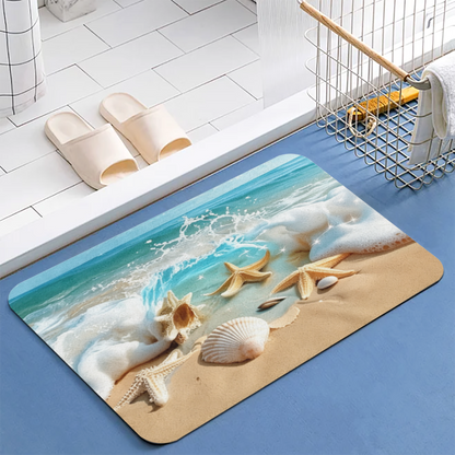 Beach Shell Starfish Ocean£üBeach Seashell Starfish Ocean Scenery Diatomite Mat, Coastal Style Absorbent Non?Slip Bathroom Floor Rug