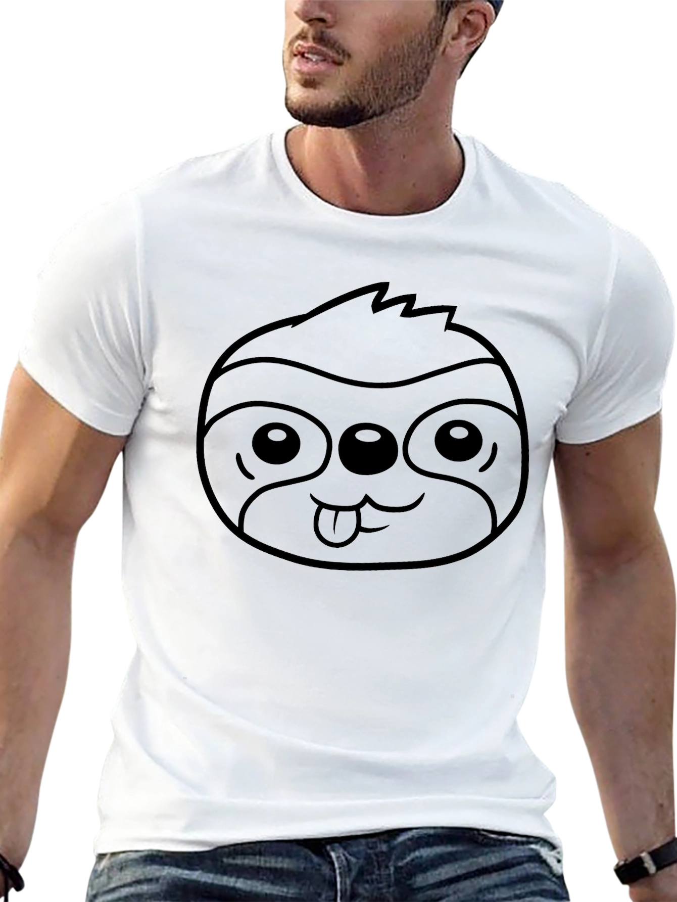 Cute Sloth Face Graphic Tee - Black