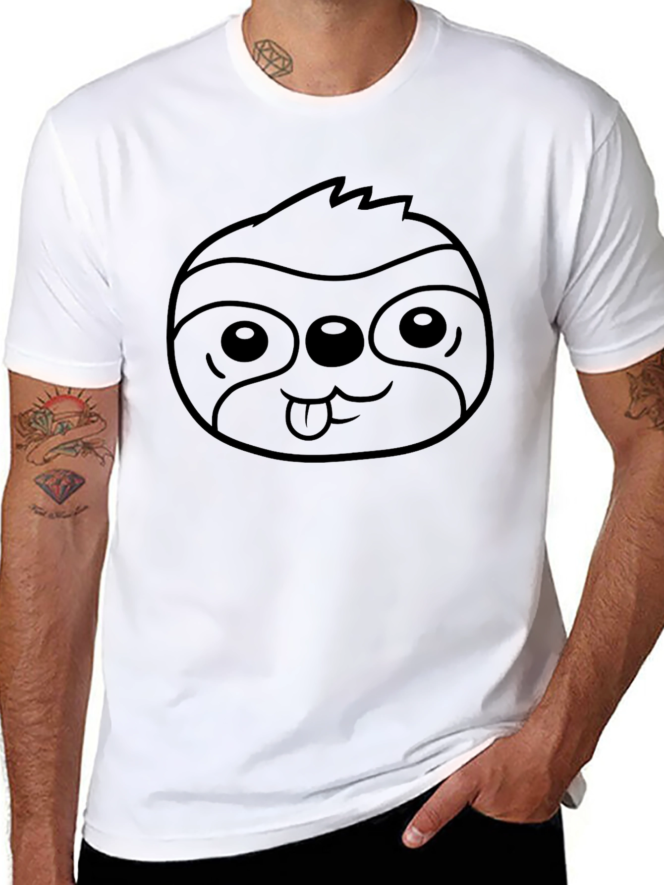 Cute Sloth Face Graphic Tee - Black