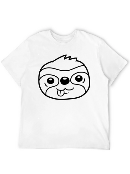Cute Sloth Face Graphic Tee - Black