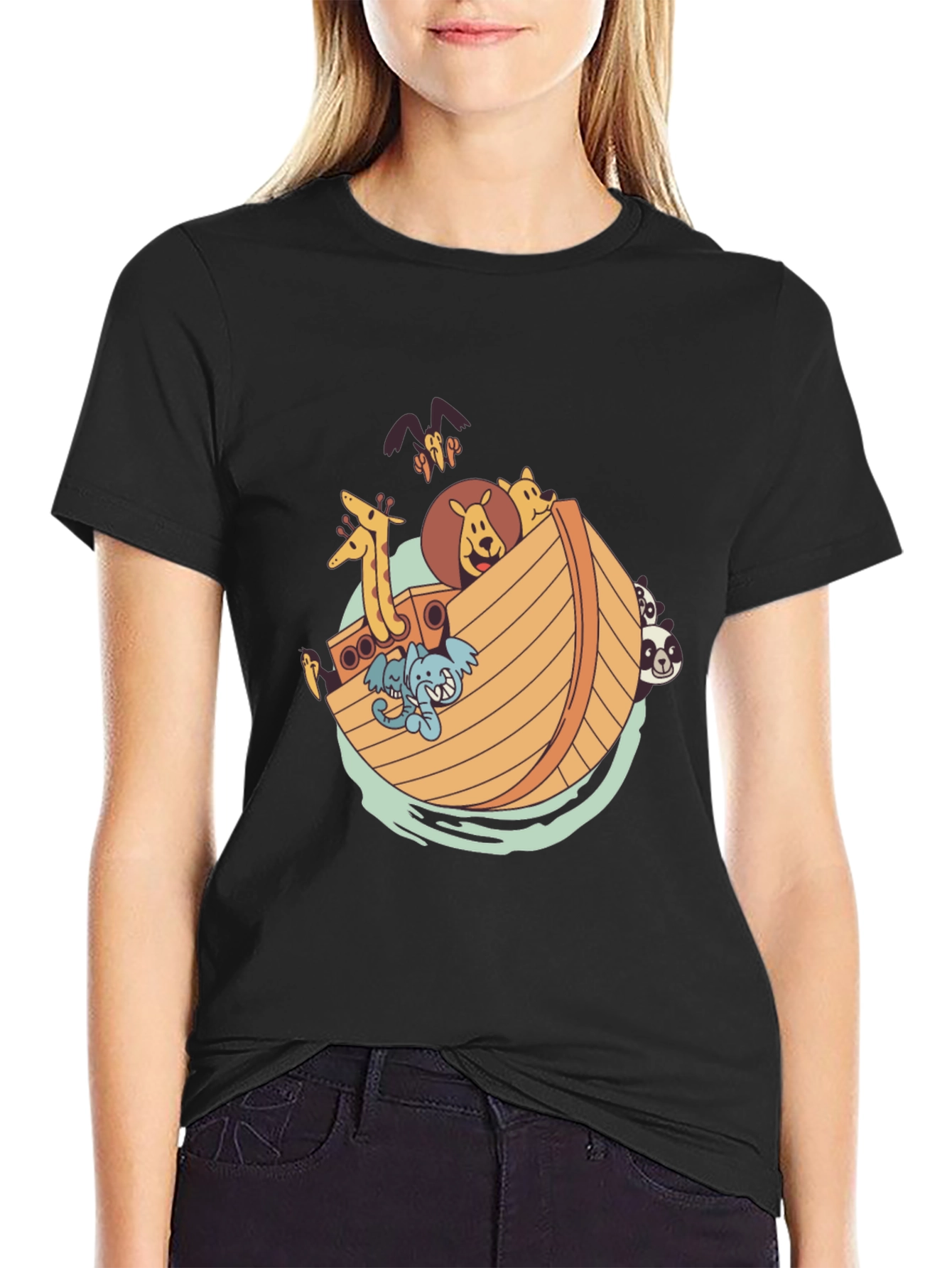 Noahs Ark Graphic Tee - Black Cotton Shirt