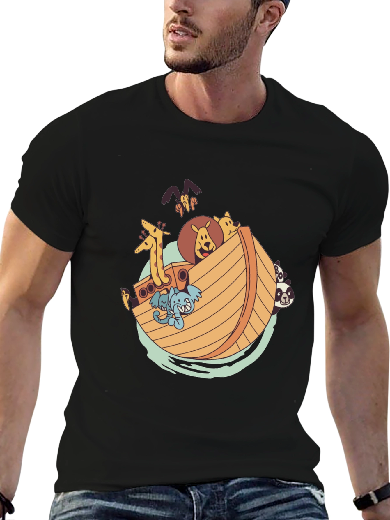 Noahs Ark Graphic Tee - Black Cotton Shirt