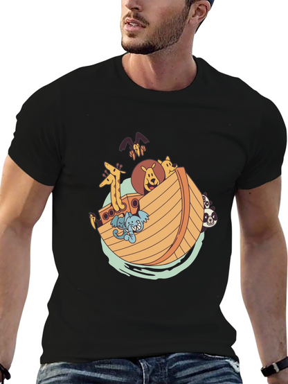 Noahs Ark Graphic Tee - Black Cotton Shirt