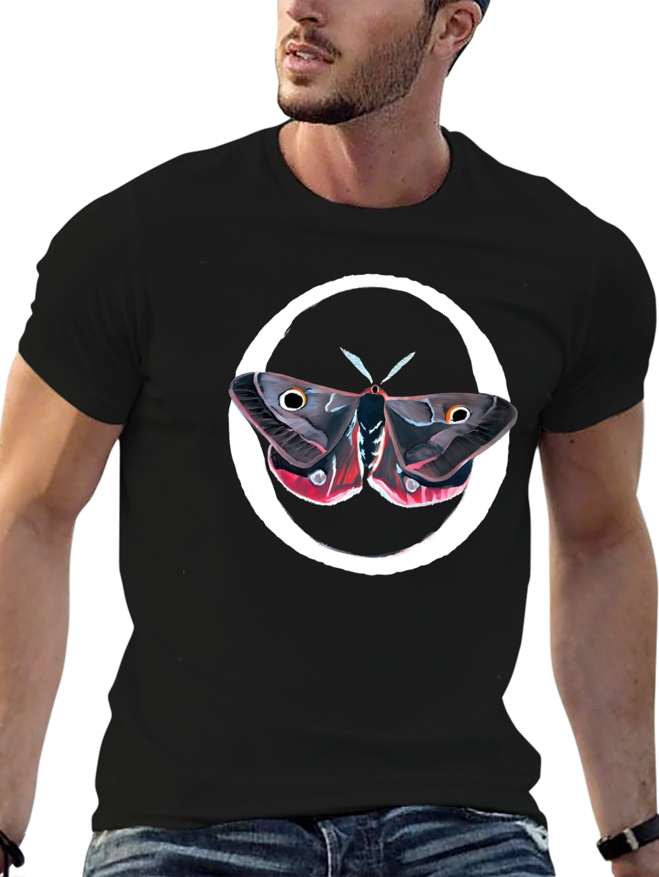 Moth Graphic Tee - Premium Black Cotton Comfort