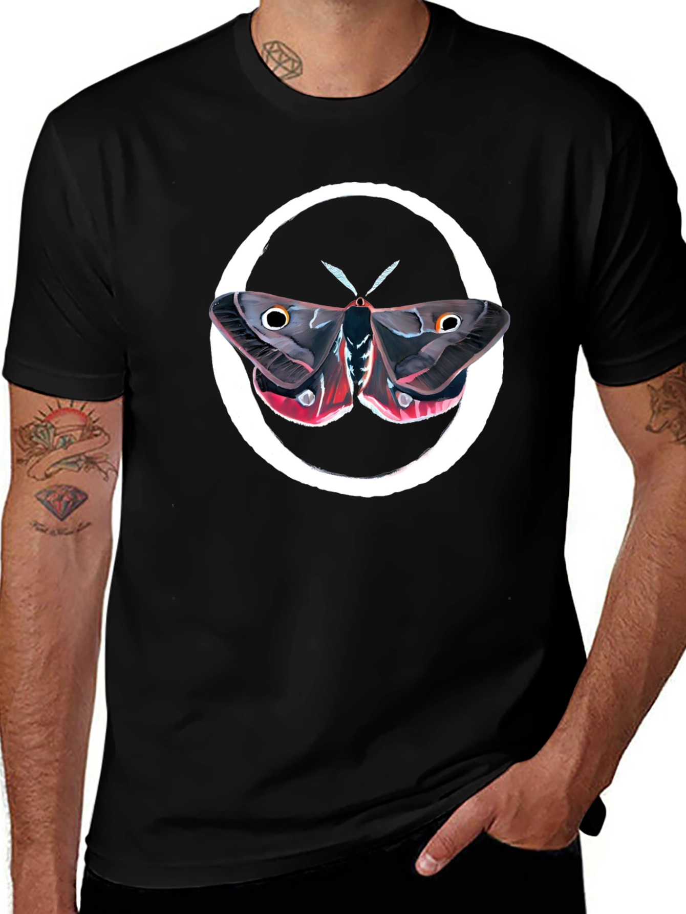 Moth Graphic Tee - Premium Black Cotton Comfort