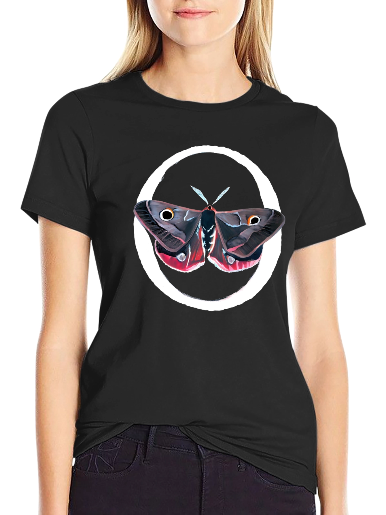 Moth Graphic Tee - Premium Black Cotton Comfort