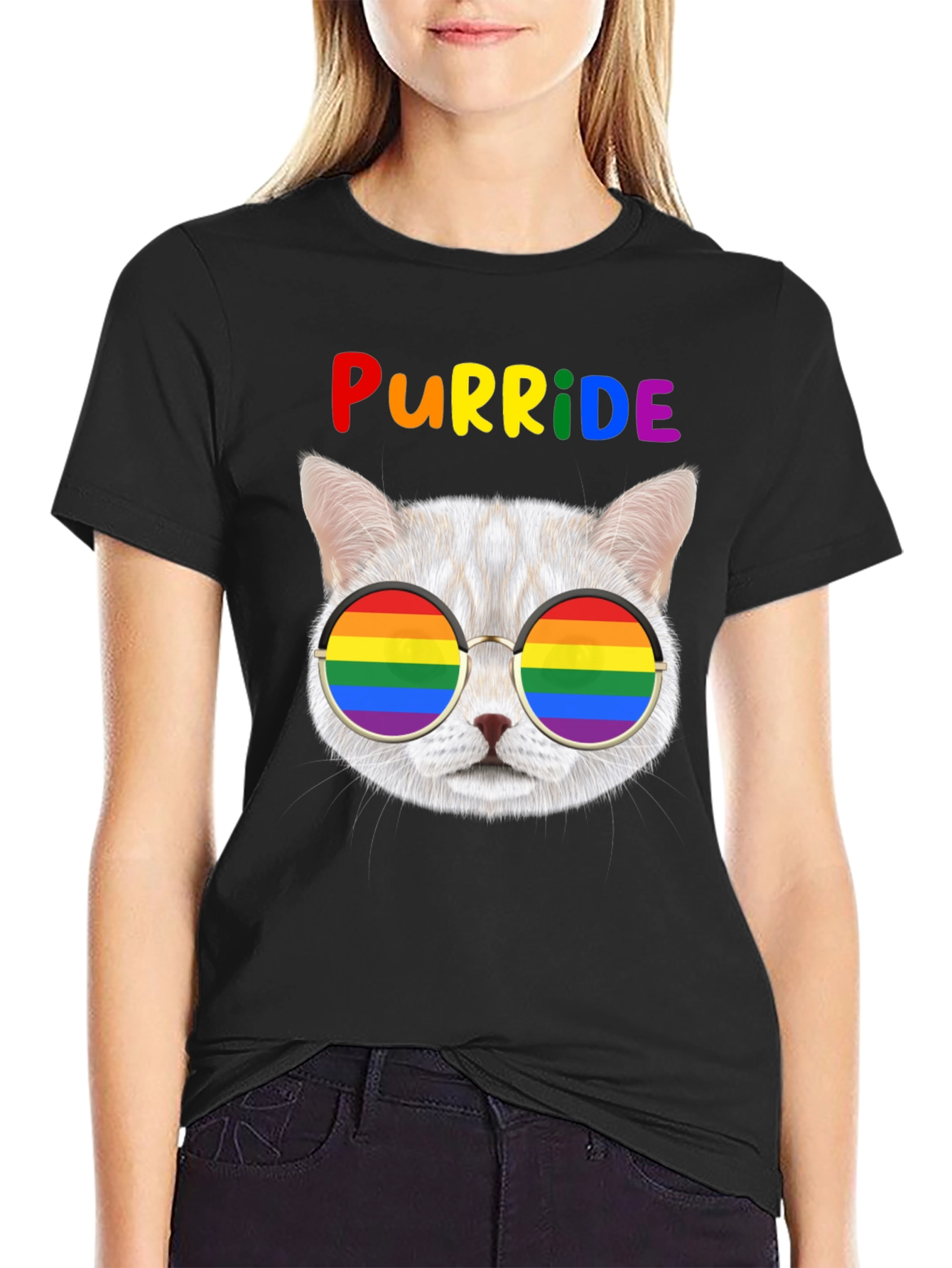 Purride T-Shirt: Cat with Rainbow Glasses