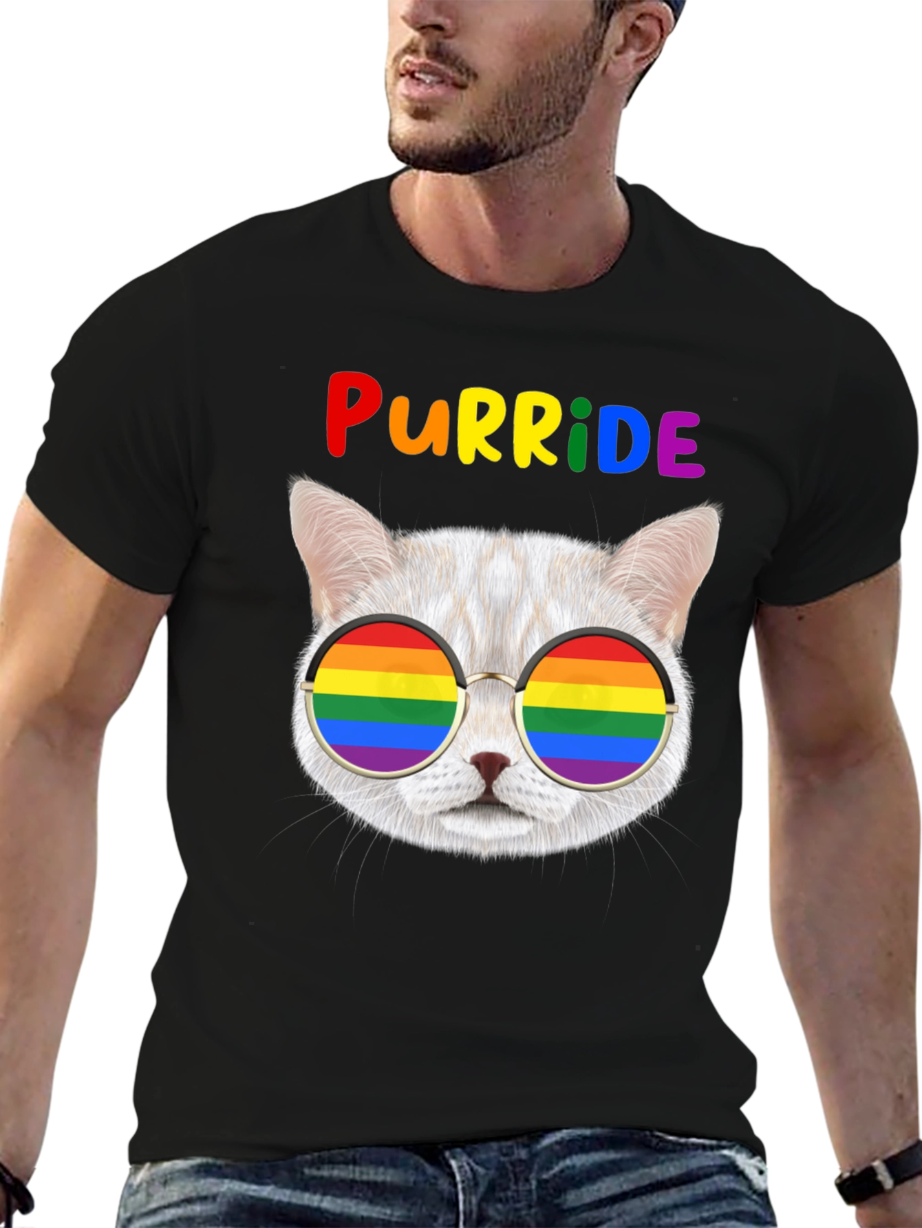 Purride T-Shirt: Cat with Rainbow Glasses