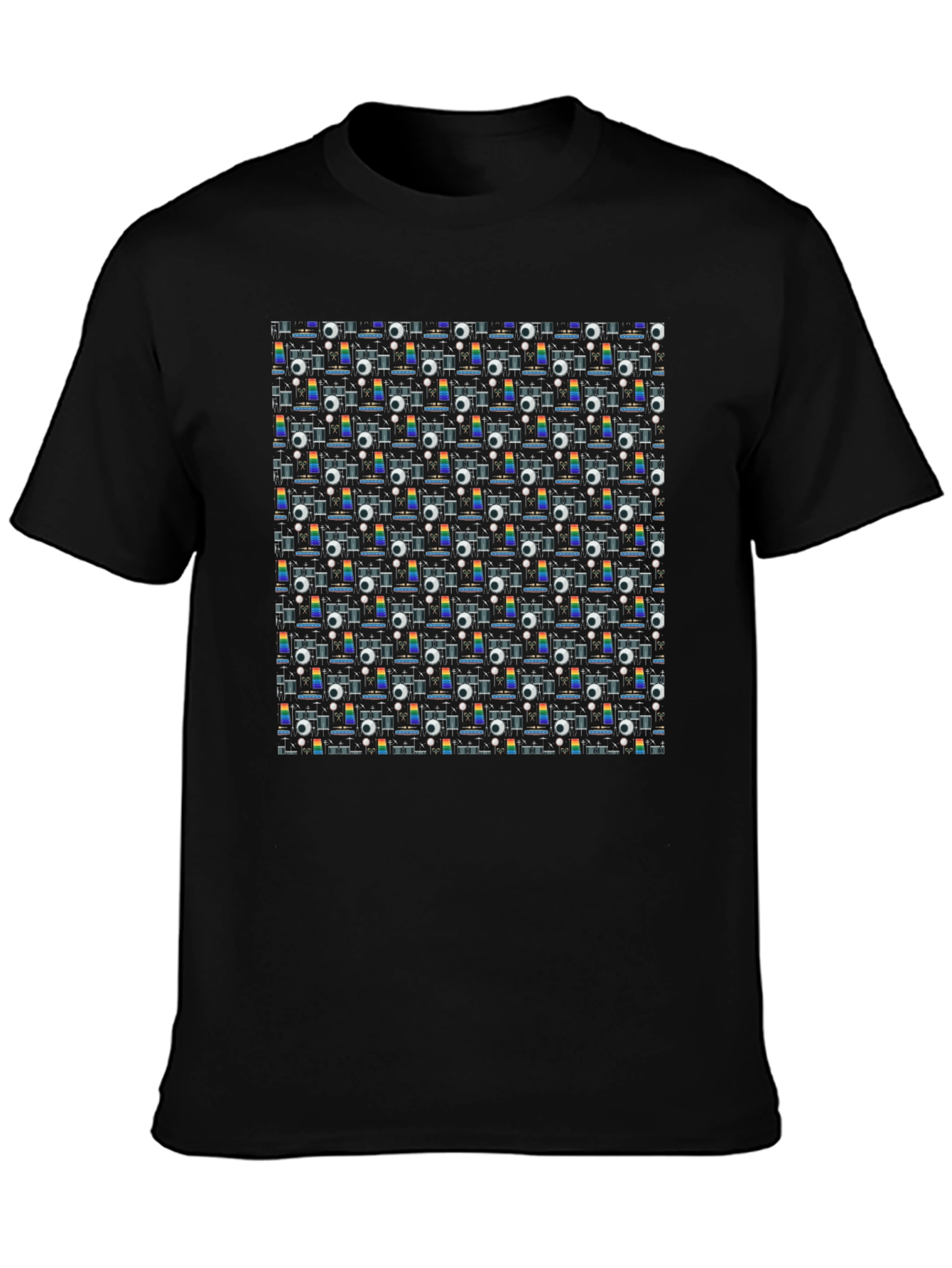 Retro Projector Patterned Black T-Shirt