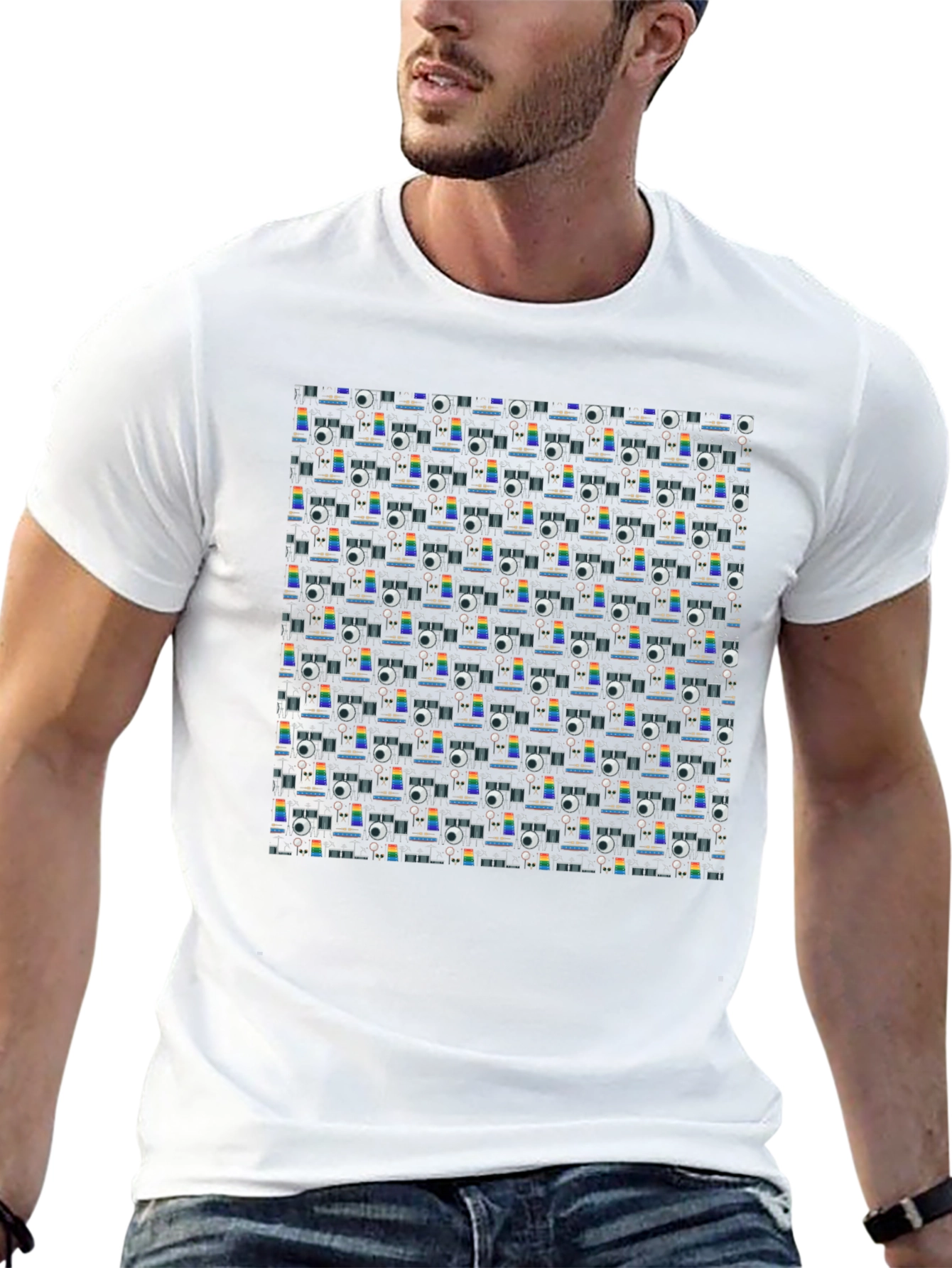 Retro Projector Patterned Black T-Shirt