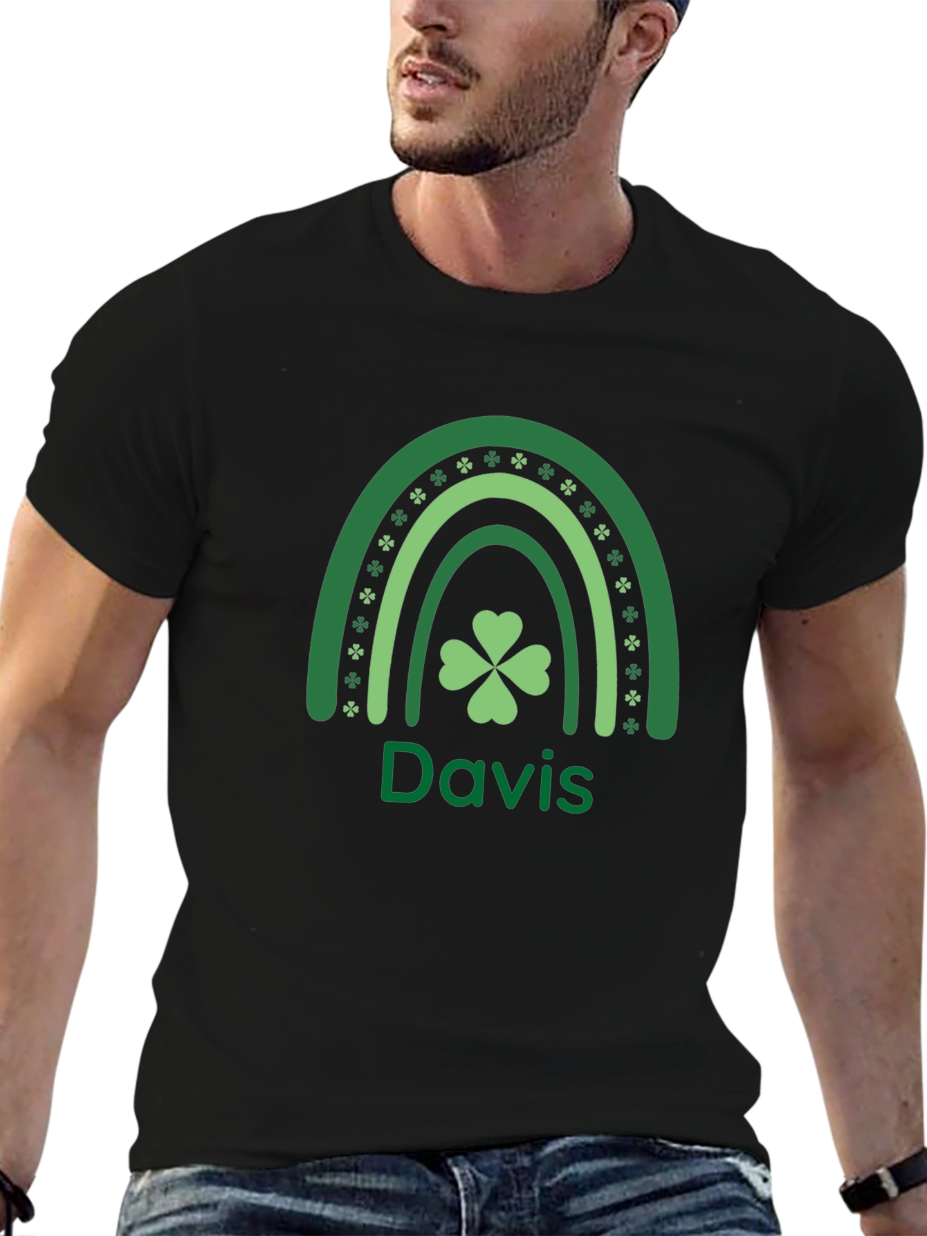 St. Patricks Day Davis Rainbow Shamrock T-Shirt