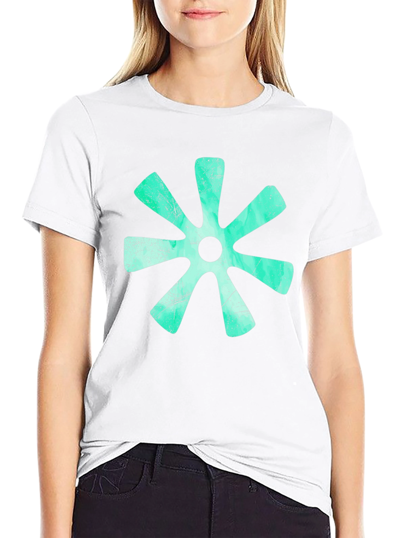 Aqua Floral Graphic Print Black T-Shirt