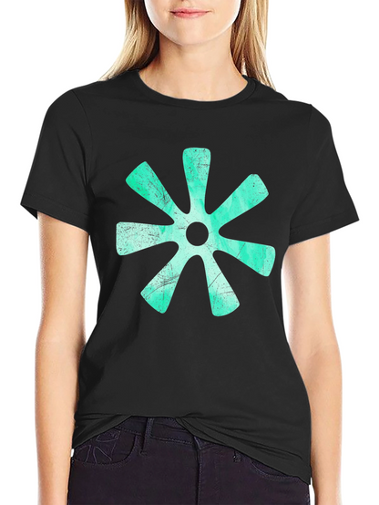 Aqua Floral Graphic Print Black T-Shirt