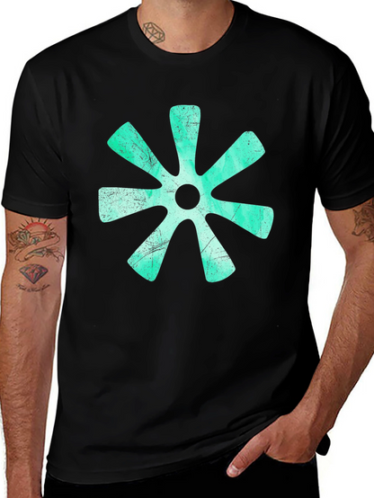 Aqua Floral Graphic Print Black T-Shirt