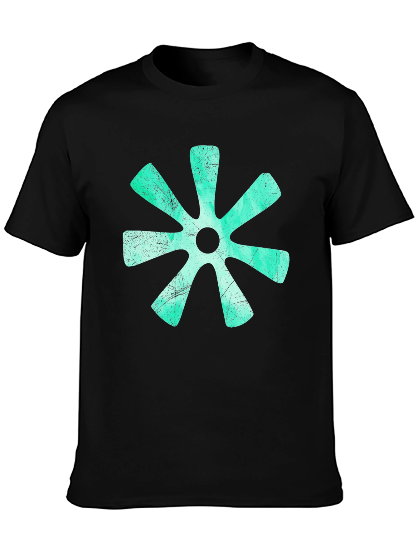 Aqua Floral Graphic Print Black T-Shirt