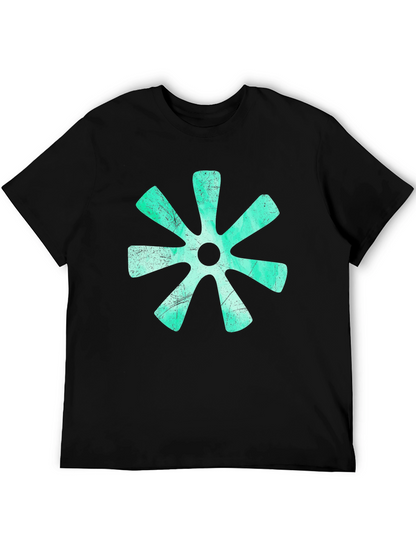 Aqua Floral Graphic Print Black T-Shirt