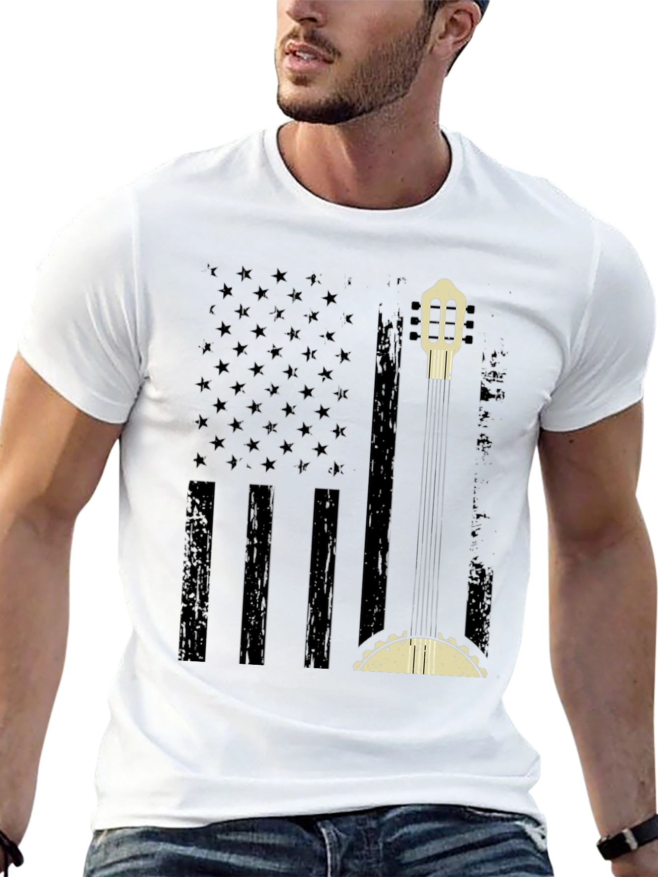 American Flag Guitar & Taco Graphic T-Shirt