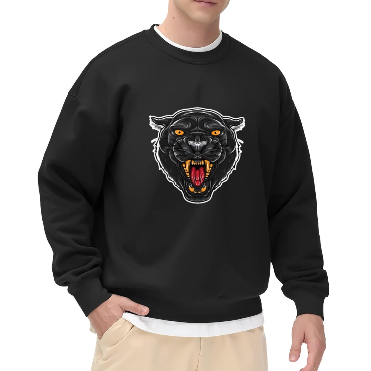 Bold Panther Head Statement Crewneck Sweatshirt
