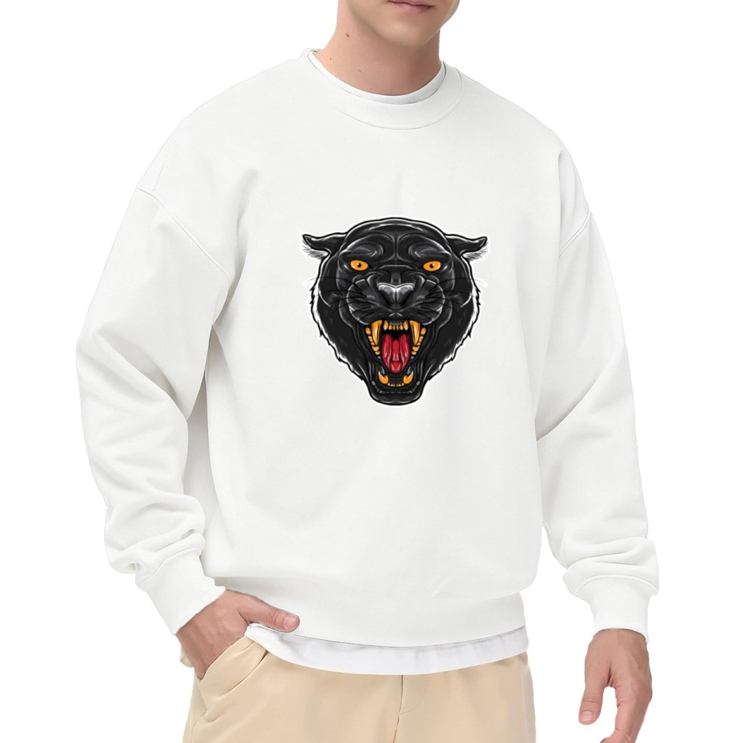 Bold Panther Head Statement Crewneck Sweatshirt