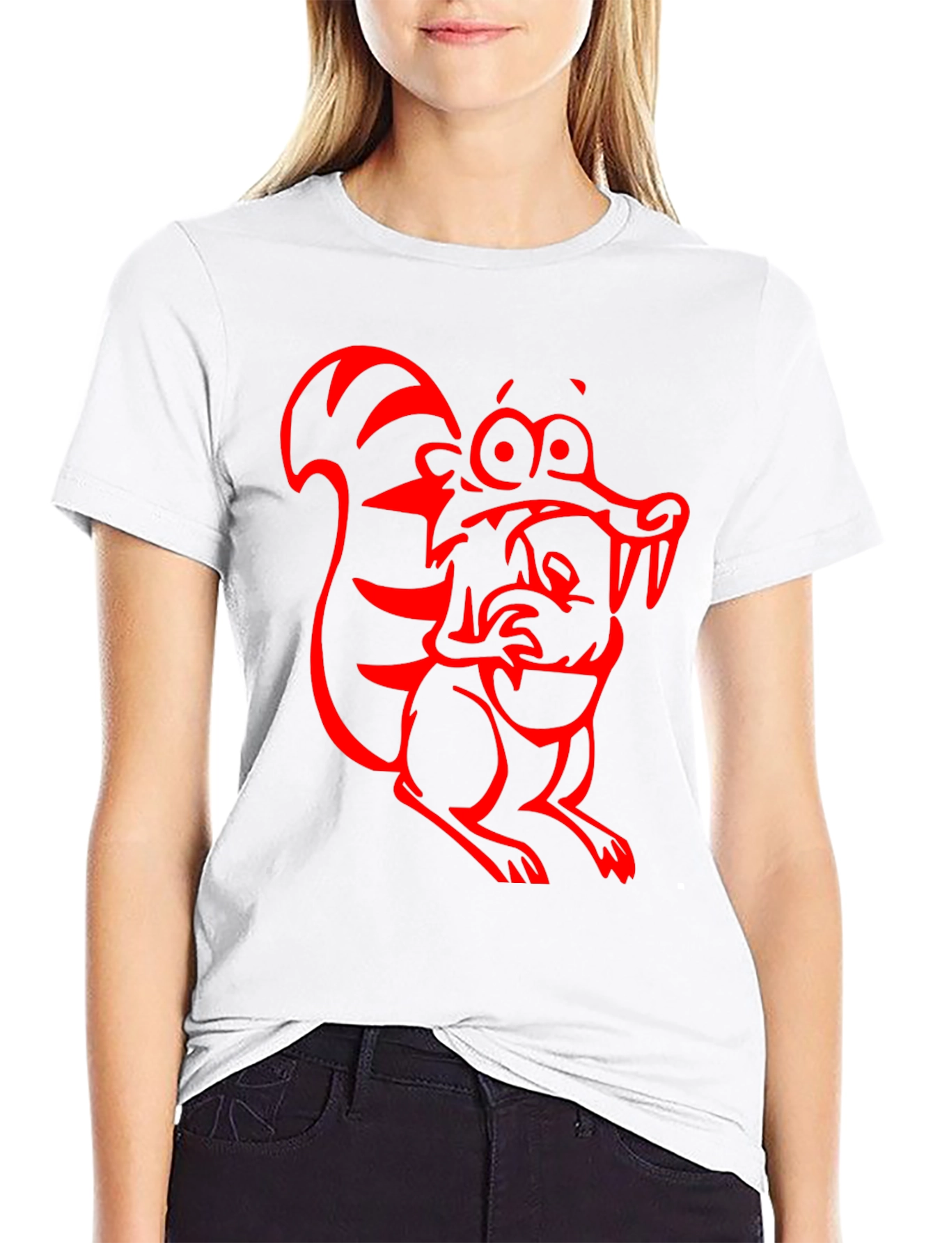 Cartoon Squirrel Graphic Tee - Black