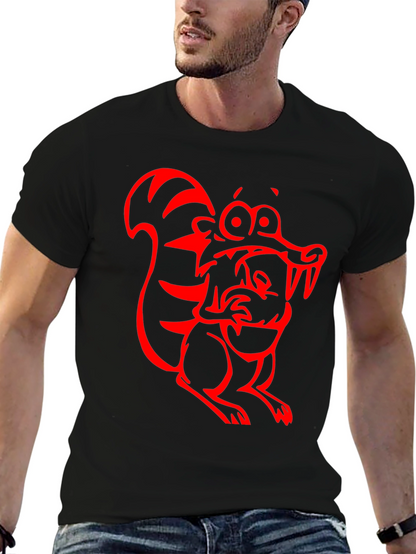 Cartoon Squirrel Graphic Tee - Black