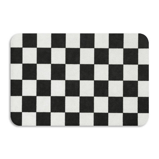 Black White Checkerboard£üClassic Black White Checkerboard Diatomite Mat, Ins Style Quick?Dry Non?Slip Absorbent Bathroom Entry Rug