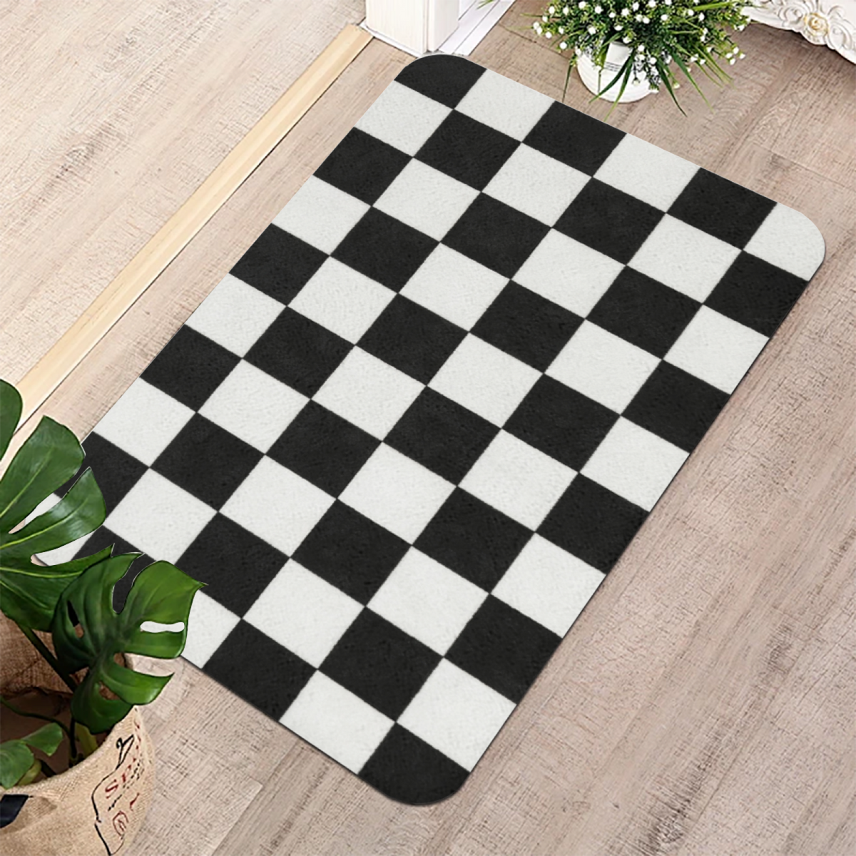 Black White Checkerboard£üClassic Black White Checkerboard Diatomite Mat, Ins Style Quick?Dry Non?Slip Absorbent Bathroom Entry Rug