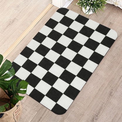 Black White Checkerboard£üClassic Black White Checkerboard Diatomite Mat, Ins Style Quick?Dry Non?Slip Absorbent Bathroom Entry Rug