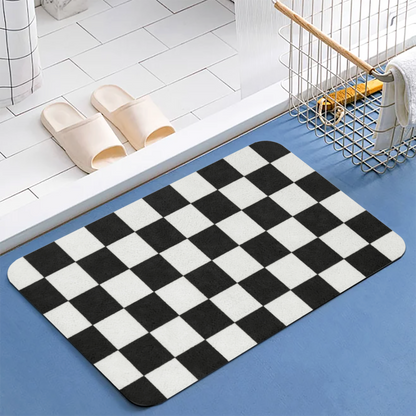 Black White Checkerboard£üClassic Black White Checkerboard Diatomite Mat, Ins Style Quick?Dry Non?Slip Absorbent Bathroom Entry Rug