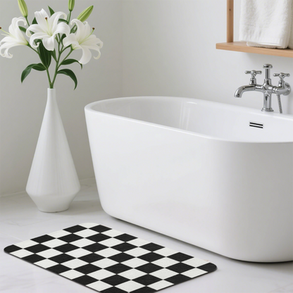 Black White Checkerboard£üClassic Black White Checkerboard Diatomite Mat, Ins Style Quick?Dry Non?Slip Absorbent Bathroom Entry Rug