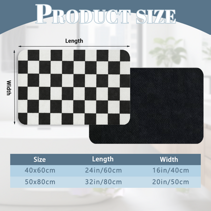 Black White Checkerboard£üClassic Black White Checkerboard Diatomite Mat, Ins Style Quick?Dry Non?Slip Absorbent Bathroom Entry Rug