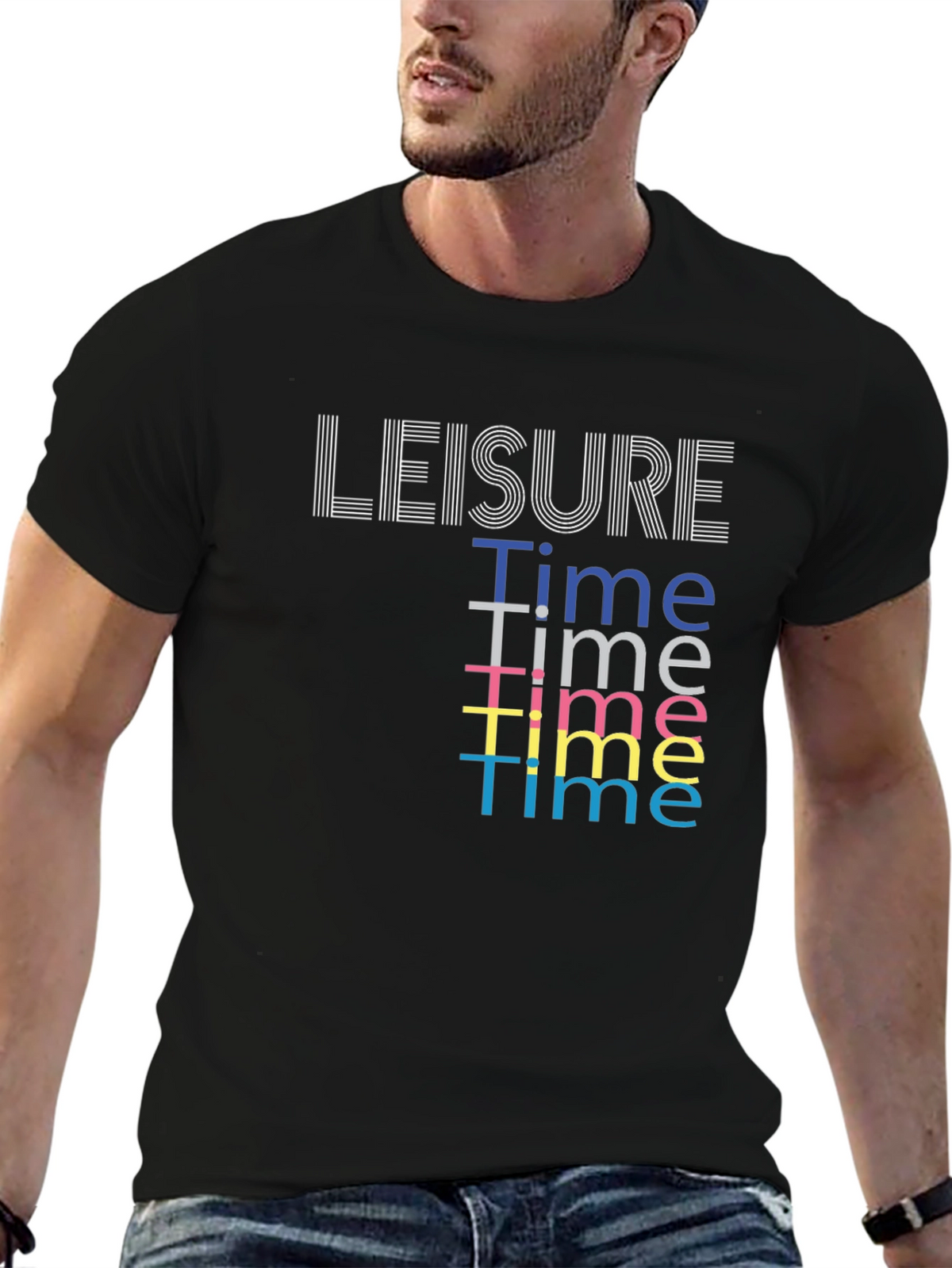 Leisure Time Graphic Tee - Black Cotton Comfort
