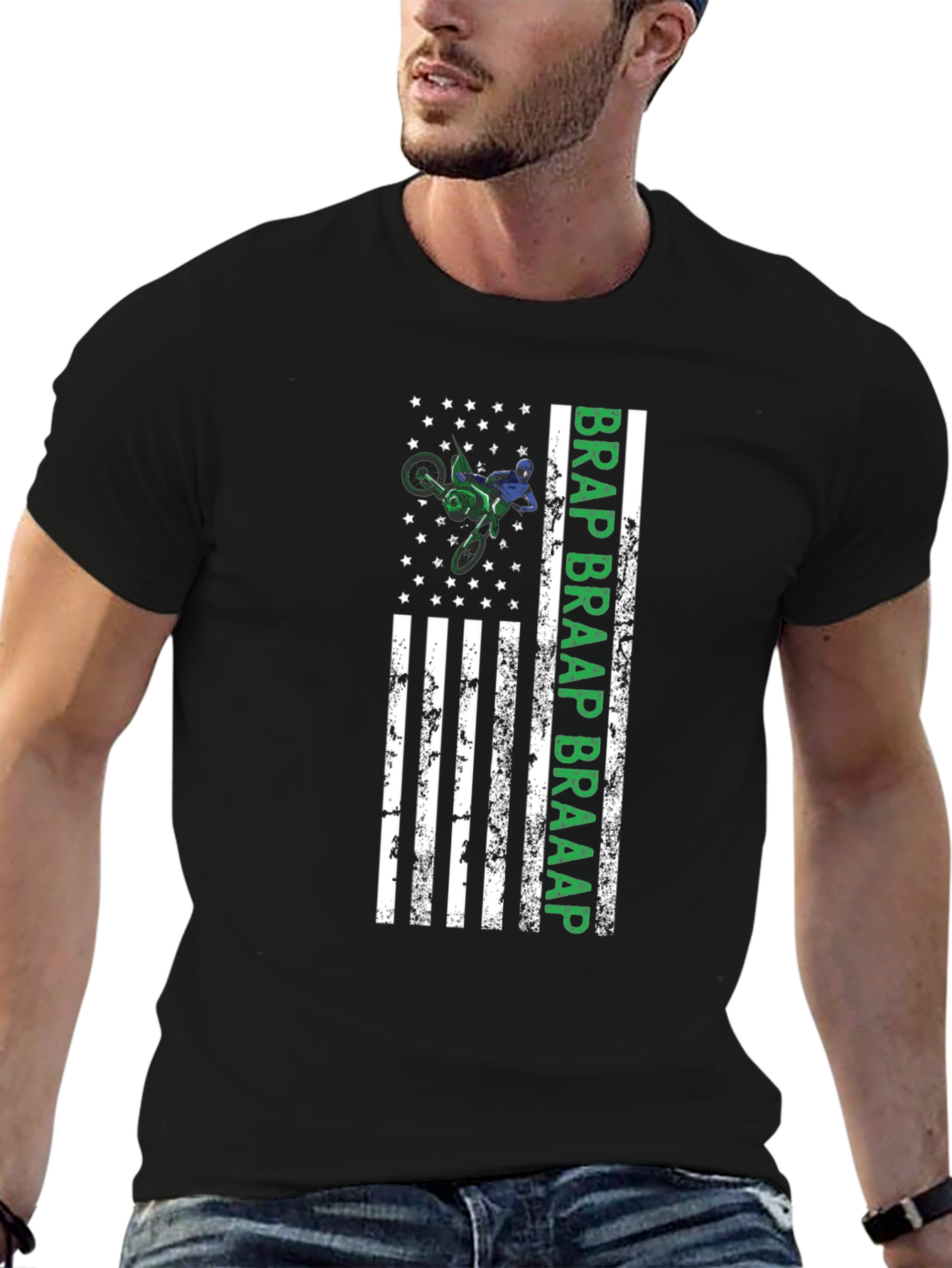 Motocross American Flag Graphic T-Shirt