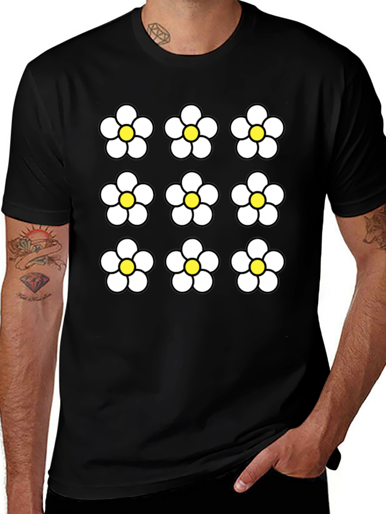 Floral Pattern Black Graphic Tee