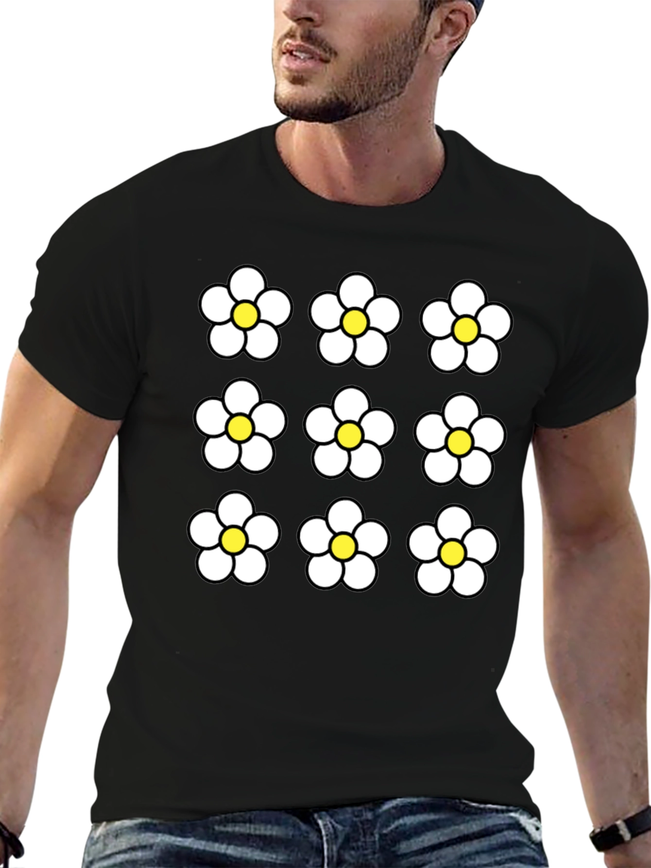 Floral Pattern Black Graphic Tee