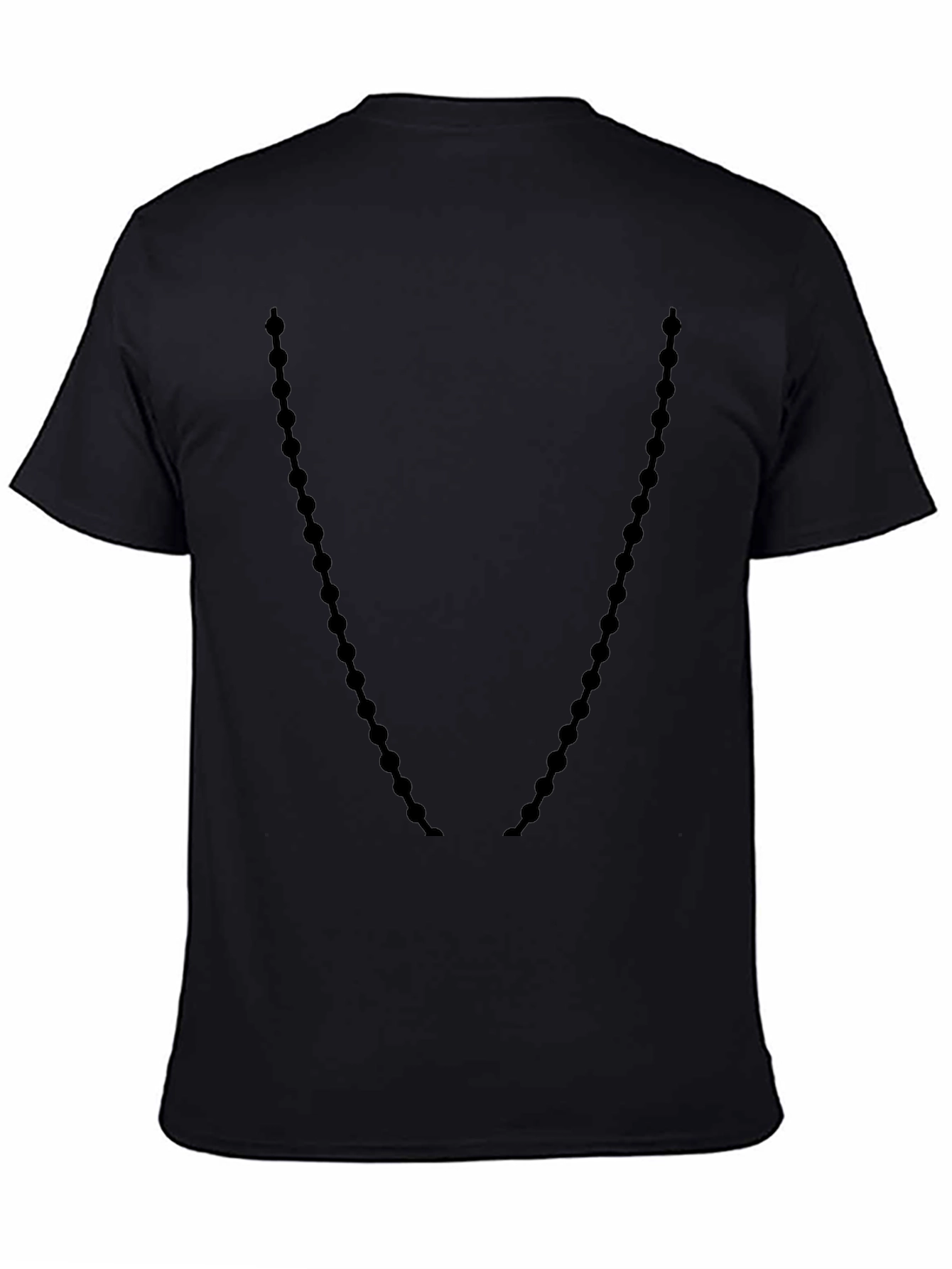 Mens Black Crewneck T-Shirt with Beaded Necklace Design