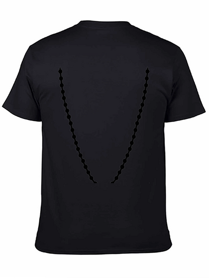 Mens Black Crewneck T-Shirt with Beaded Necklace Design