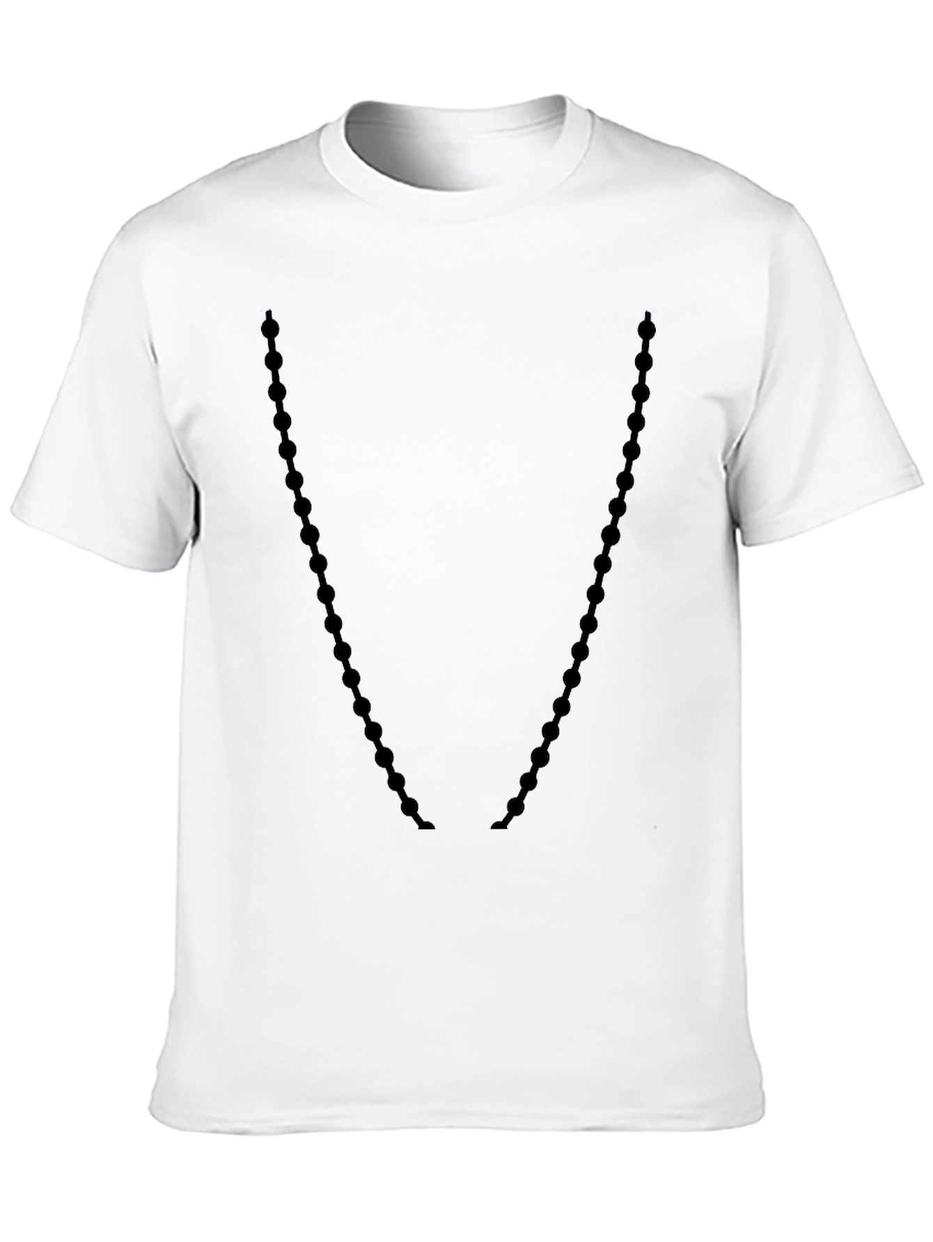 Mens Black Crewneck T-Shirt with Beaded Necklace Design