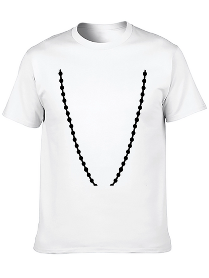 Mens Black Crewneck T-Shirt with Beaded Necklace Design