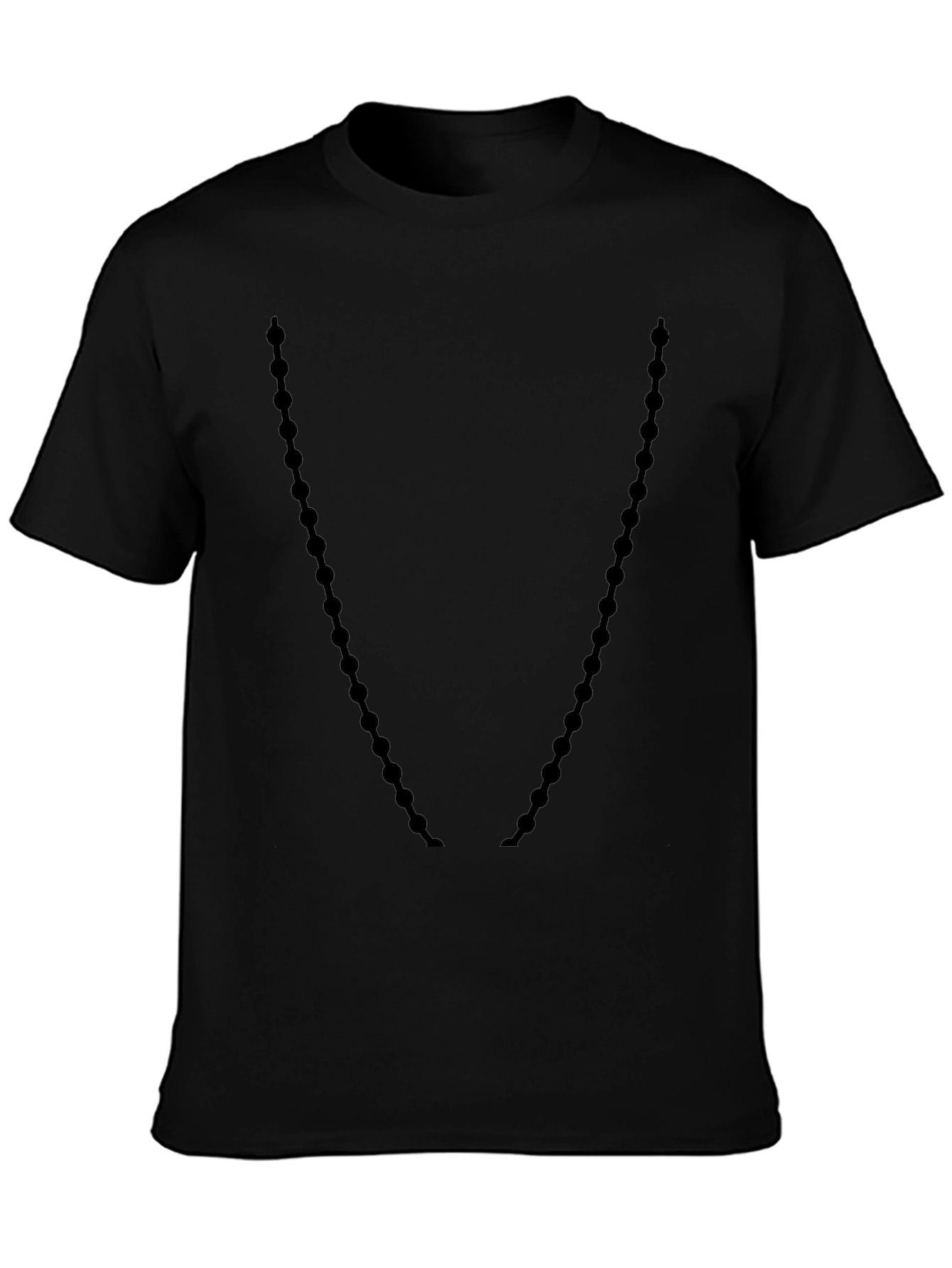 Mens Black Crewneck T-Shirt with Beaded Necklace Design