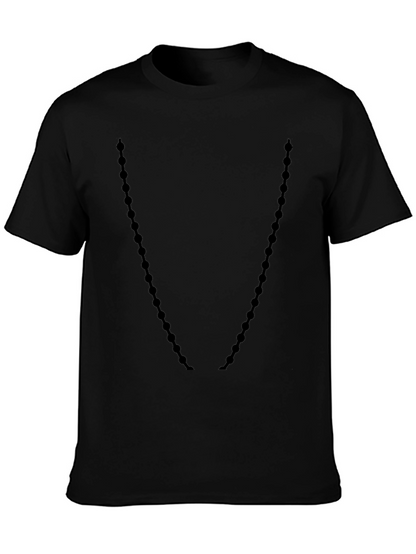 Mens Black Crewneck T-Shirt with Beaded Necklace Design