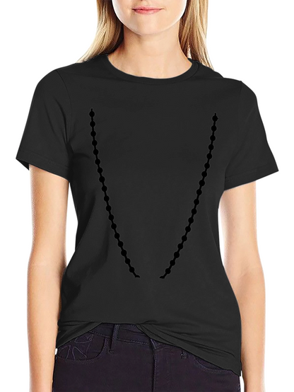 Mens Black Crewneck T-Shirt with Beaded Necklace Design