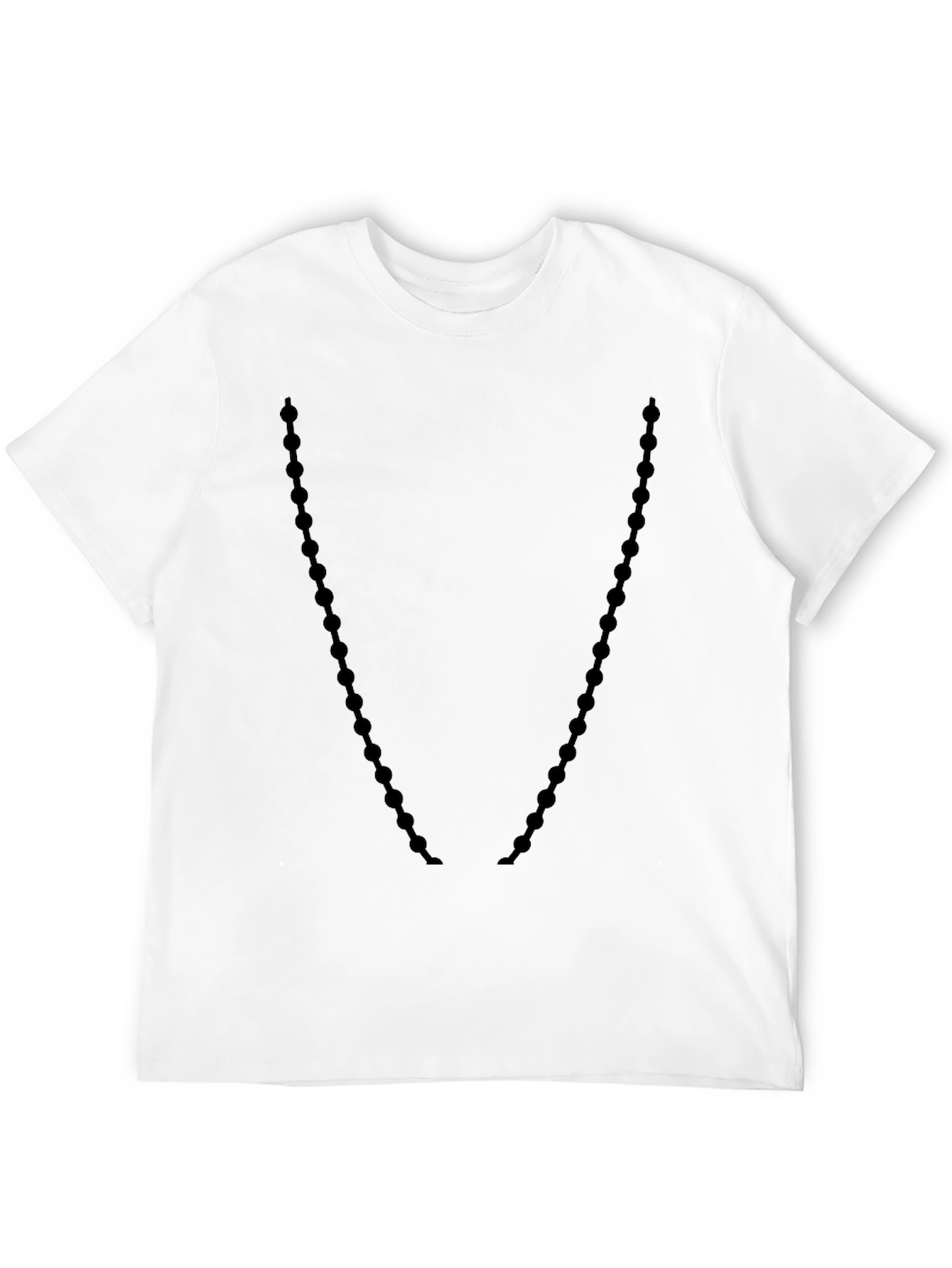 Mens Black Crewneck T-Shirt with Beaded Necklace Design